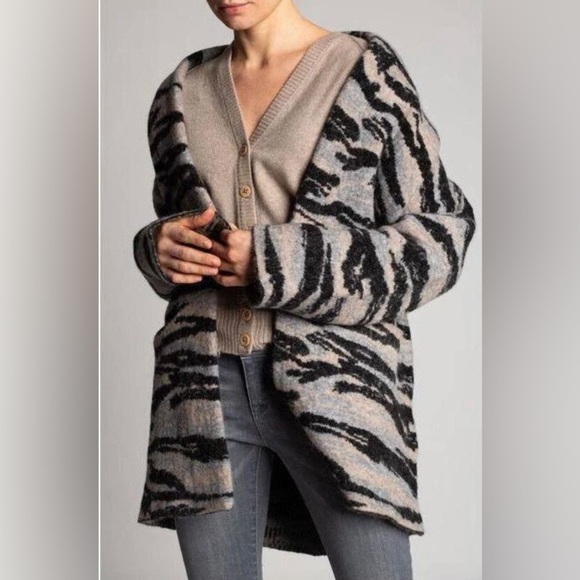 ZADIG & VOLTAIRE Mia Wool-Blend Camo Jacquard Knit Cardigan/Coat Size XS/S - Picture 4 of 16